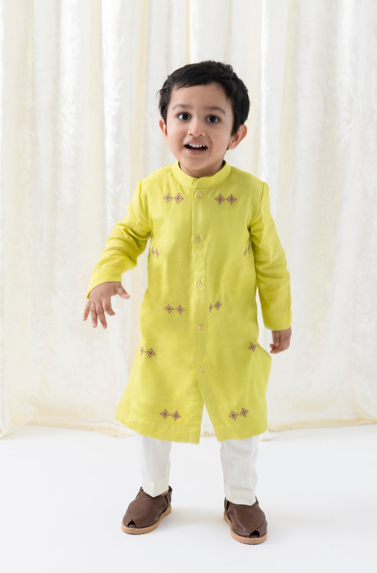 Patang Buta Kurta Set For Boys - Green