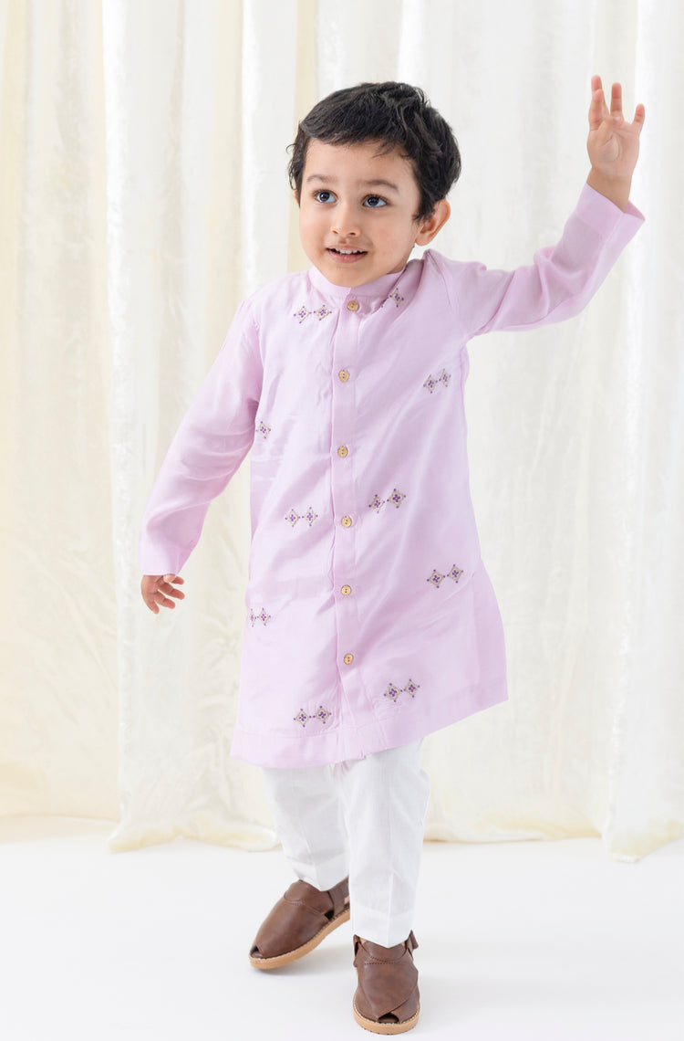 Patang Buta Kurta Set For Boys - Purple
