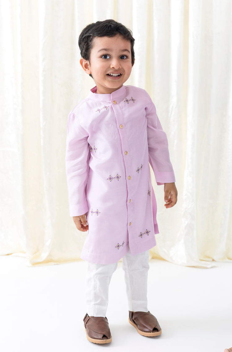 Patang Buta Kurta Set For Boys - Purple