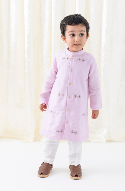 Patang Buta Kurta Set For Boys - Purple