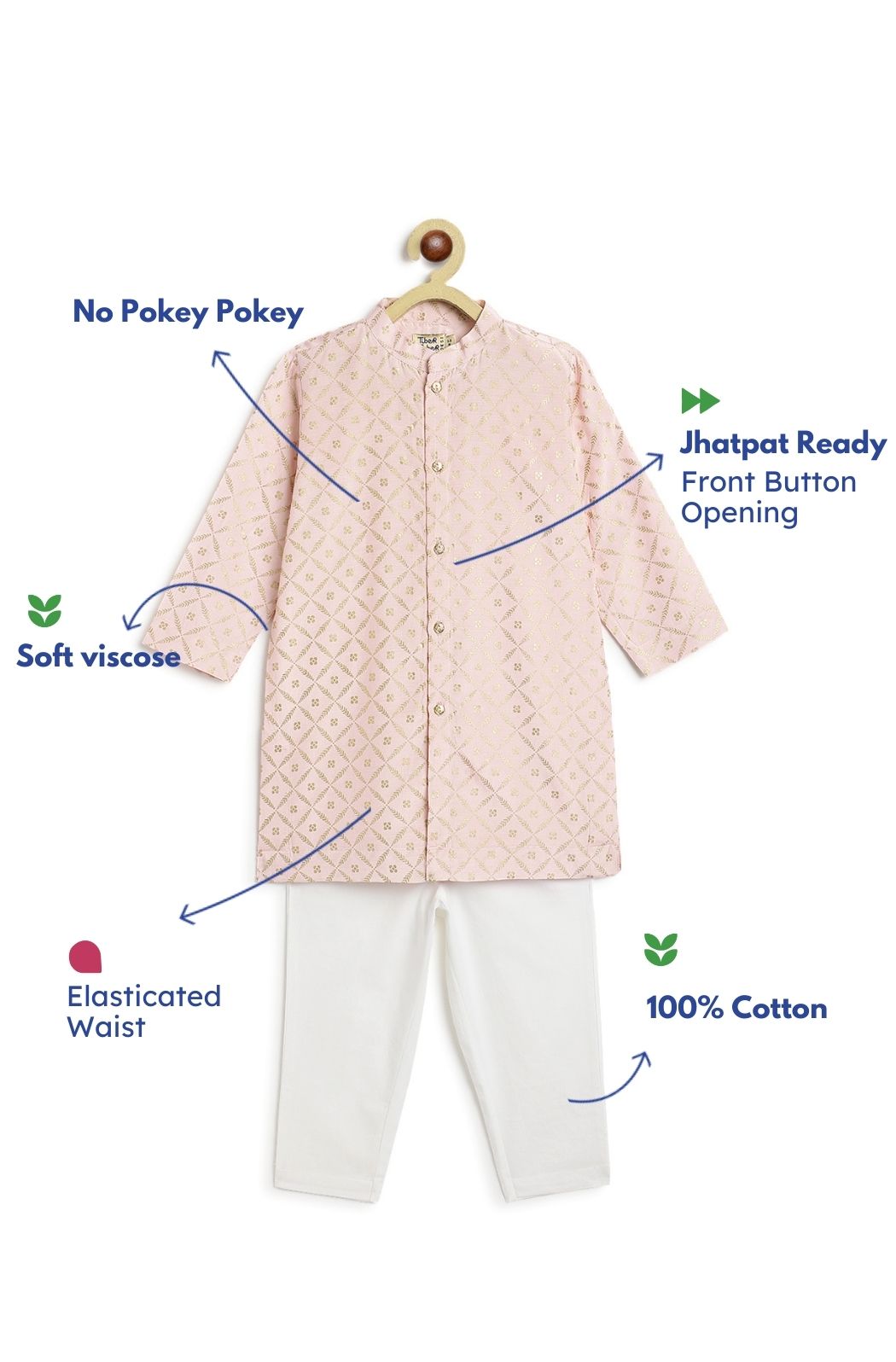 Rajmahal Kurta Set For Boys - Pink