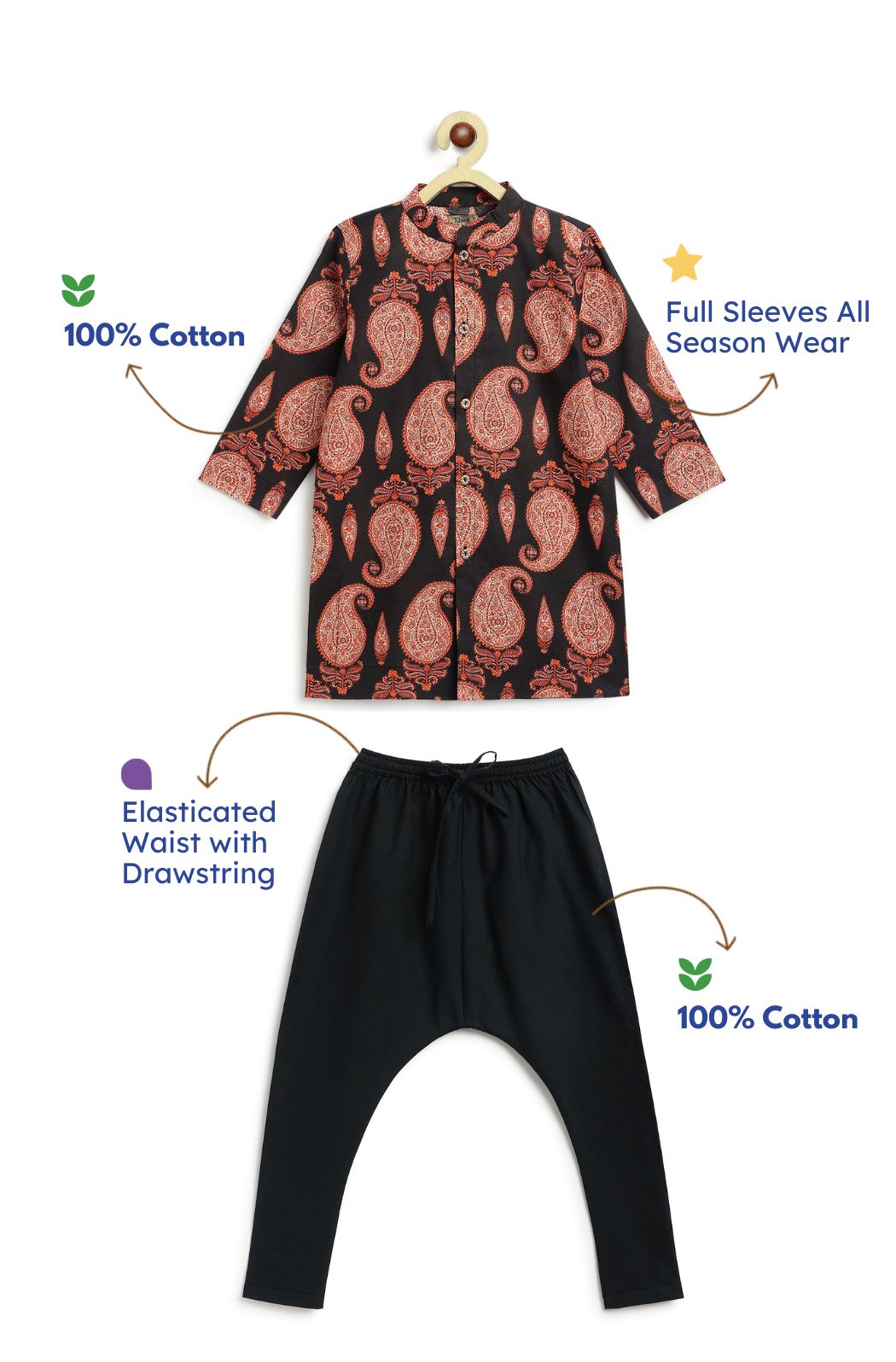 Kashmir Paisley Black Kurta Set