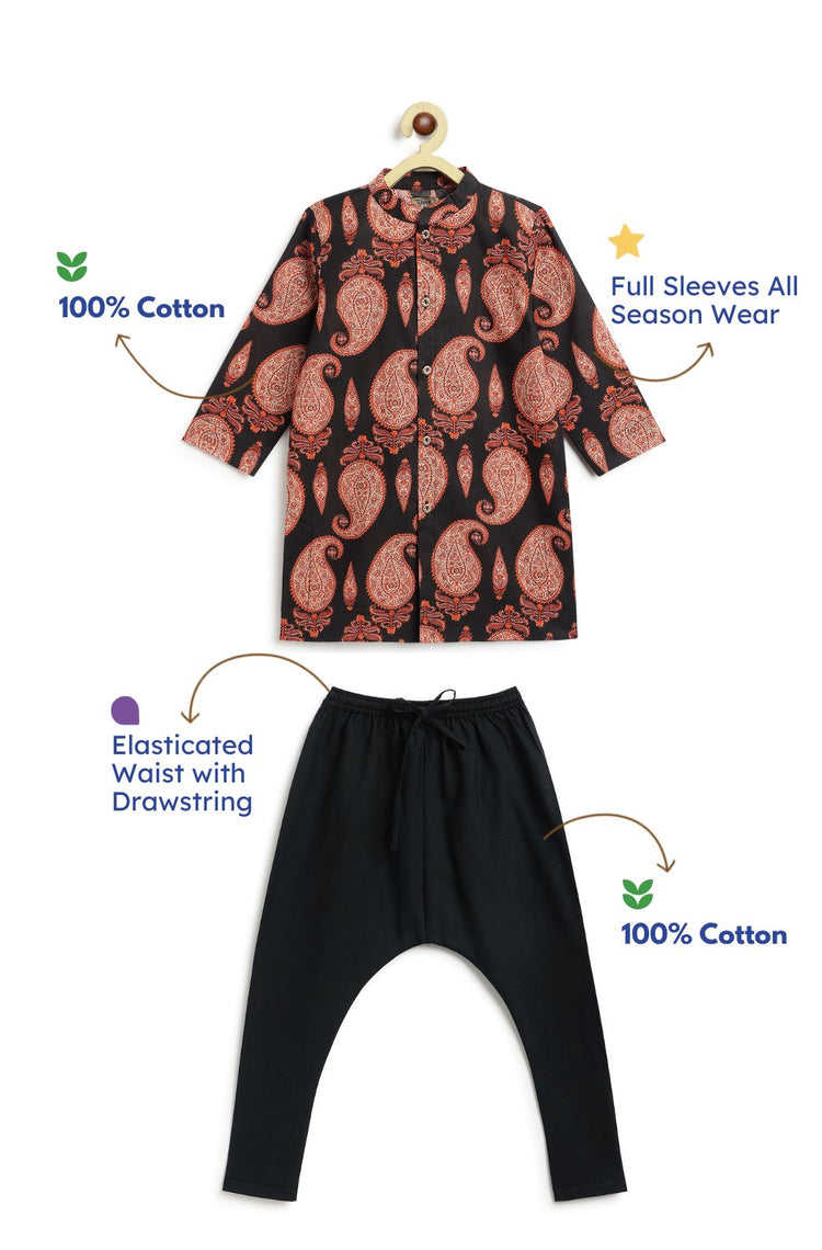 Kashmir Paisley Black Kurta Set