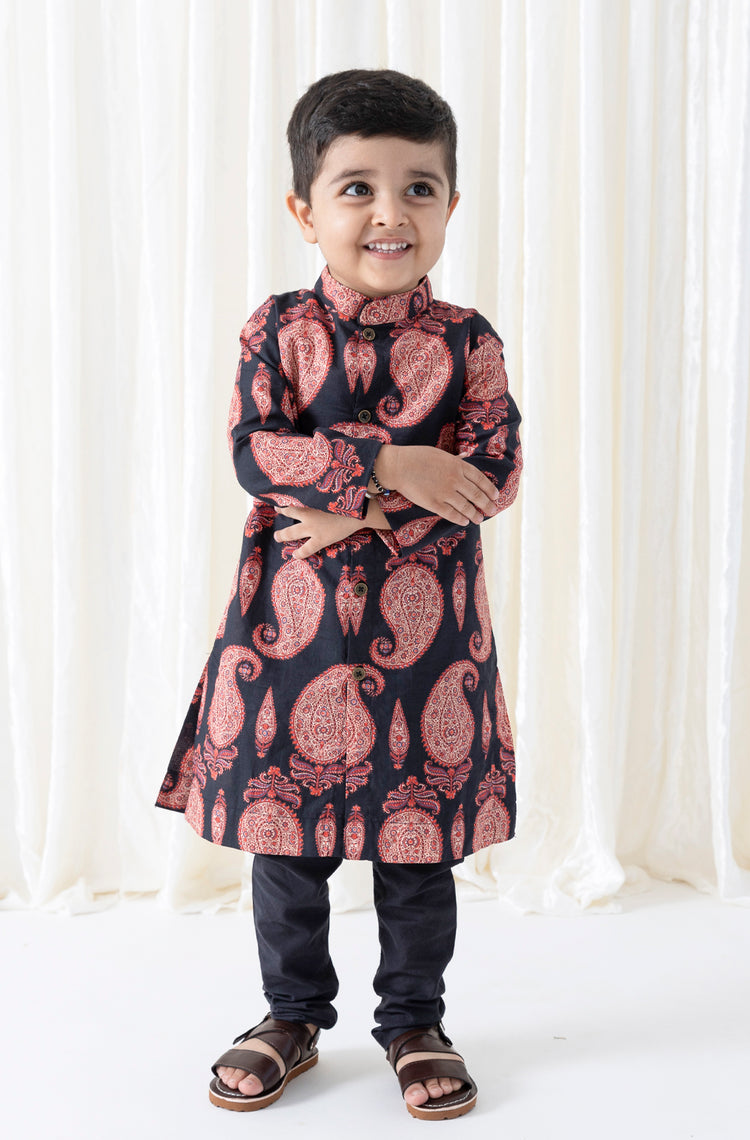 Kashmir Paisley Black Kurta Set