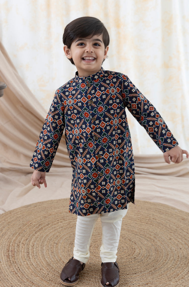 Boy  Patola Print Kurta Set