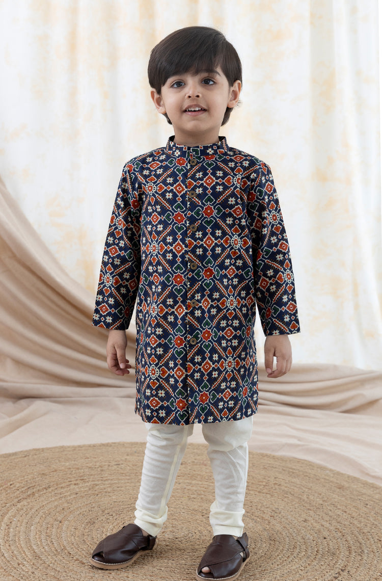 Boy  Patola Print Kurta Set