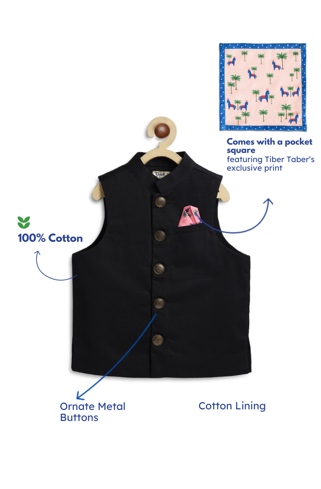 Little Nawab Waistcoat- Black