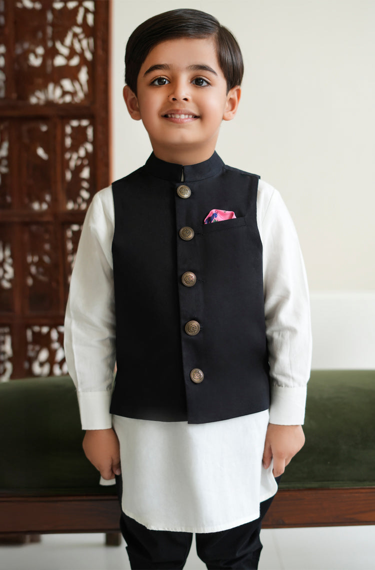 Little Nawab Waistcoat- Black