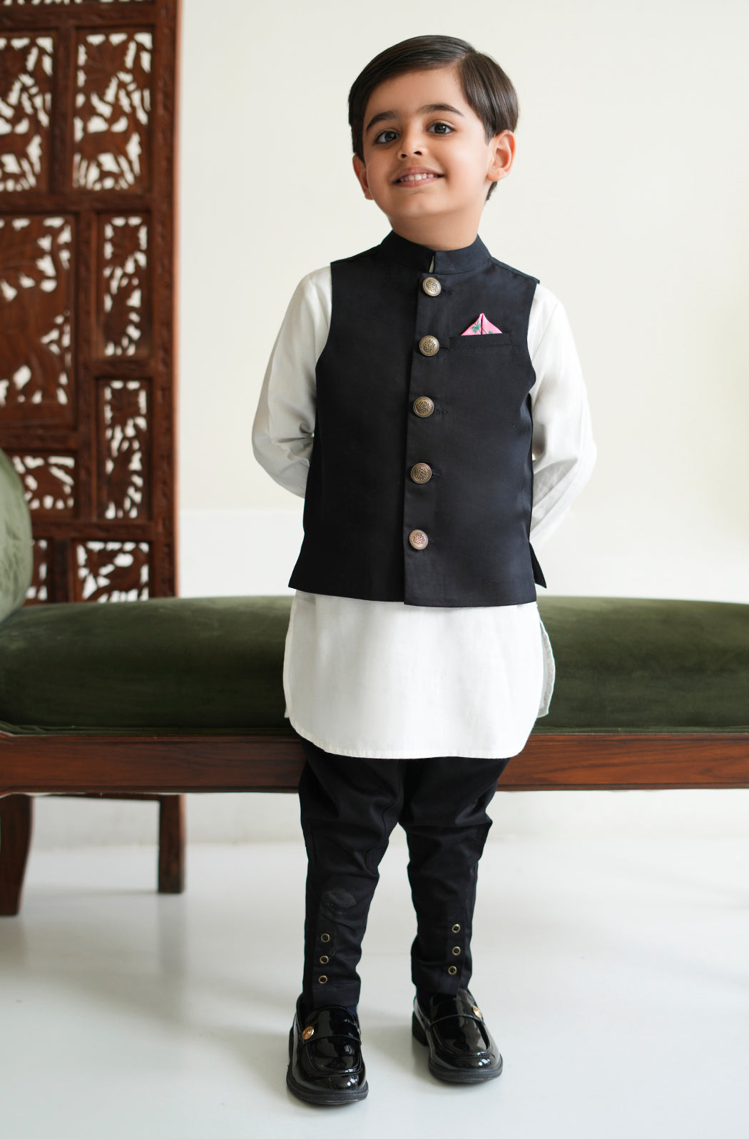 Little Nawab Waistcoat- Black