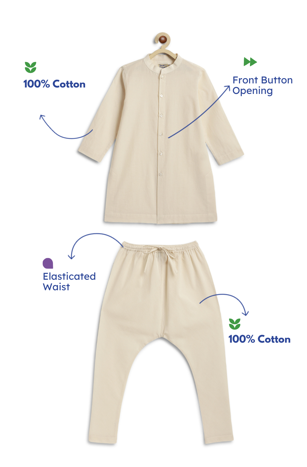 Classic Nawab Kurta Set - Cream