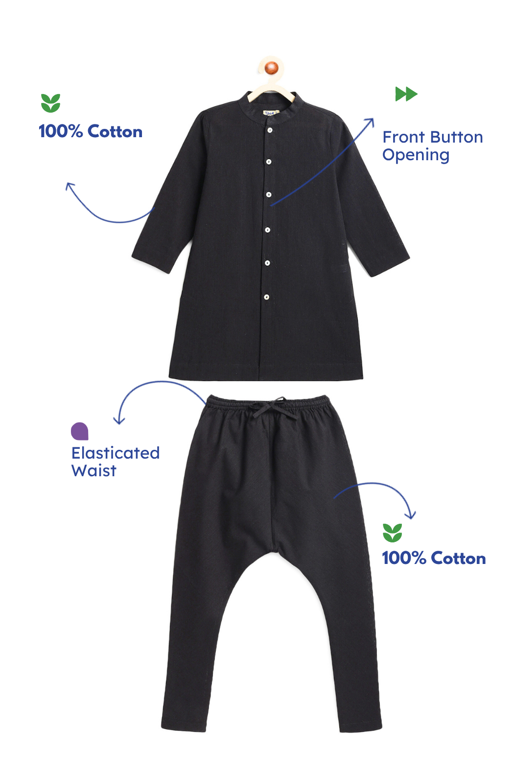 Classic Nawab Kurta Set - Black