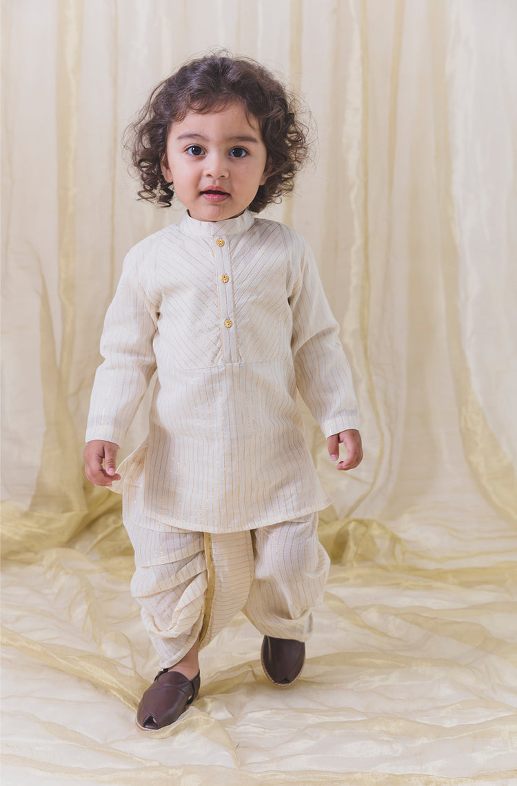 White and Gold Dhoti Kurta Set