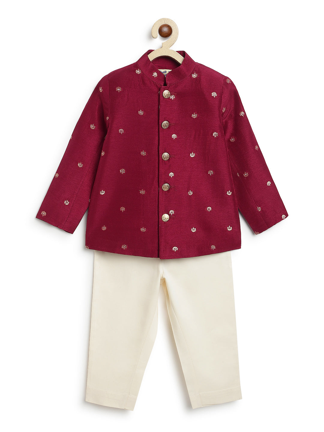 Plum Buta Bandhgala Set - Maroon