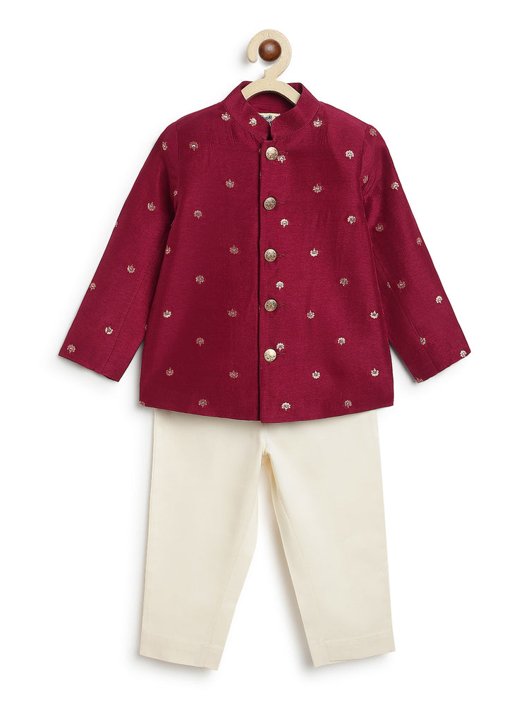 Plum Buta Bandhgala Set - Maroon