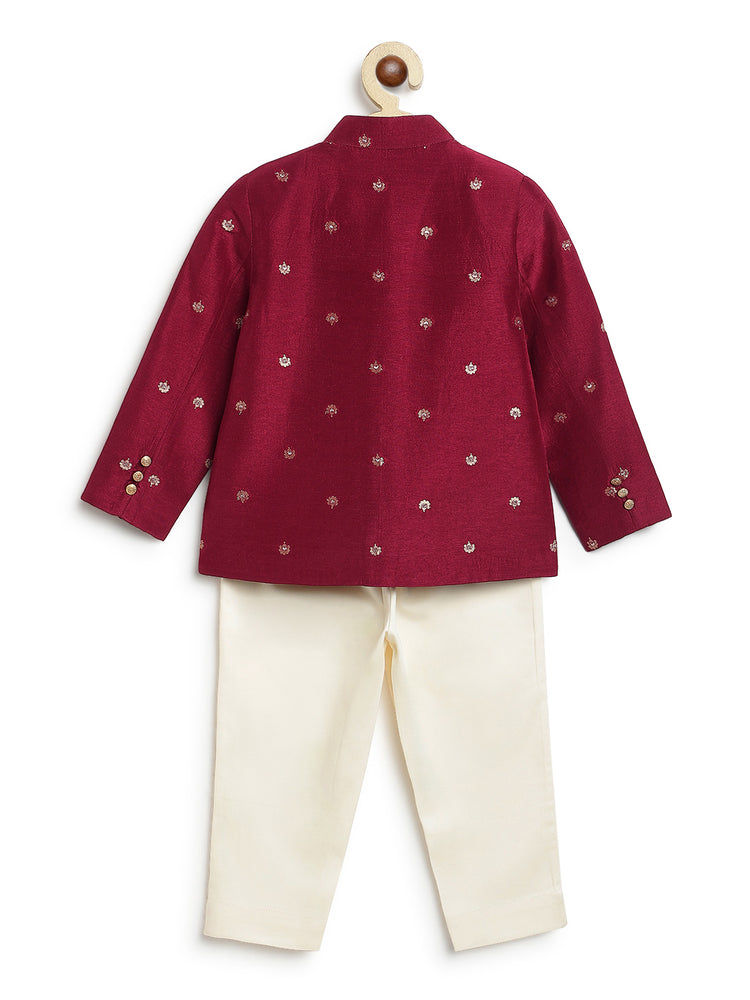 Plum Buta Bandhgala Set - Maroon