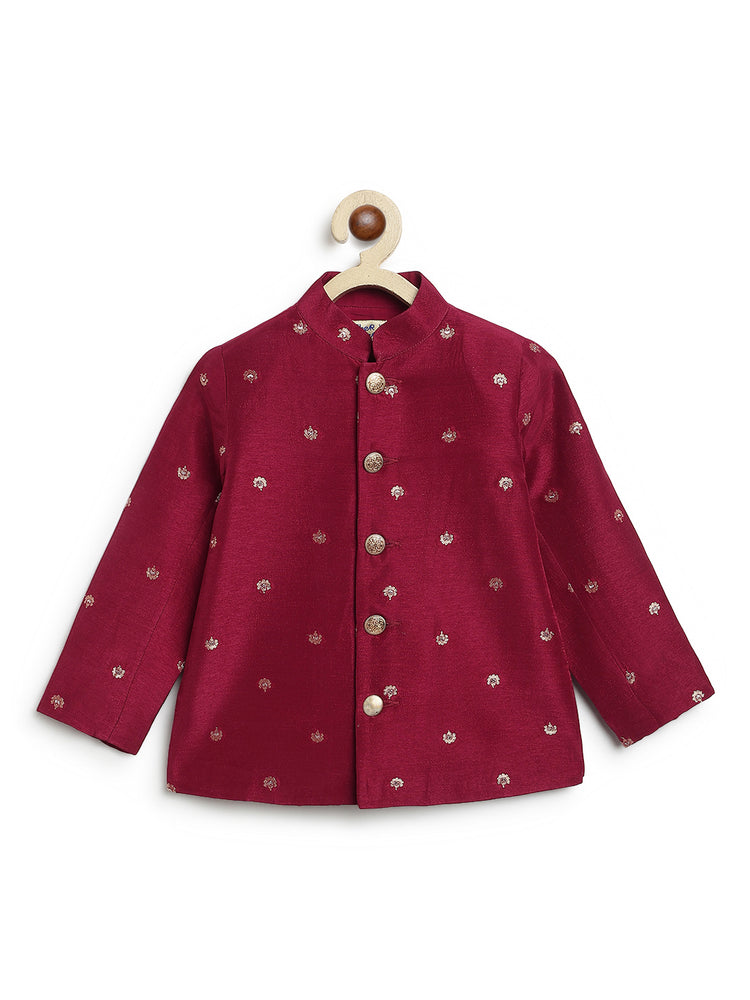 Plum Buta Bandhgala Set - Maroon