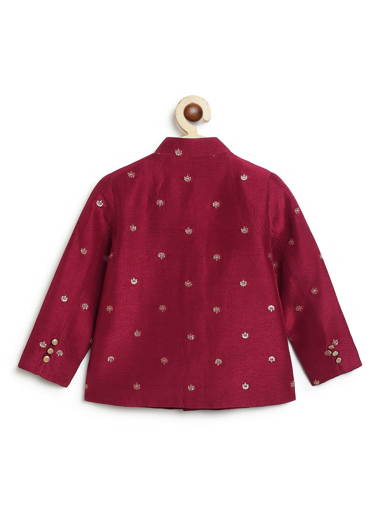 Plum Buta Bandhgala Set - Maroon