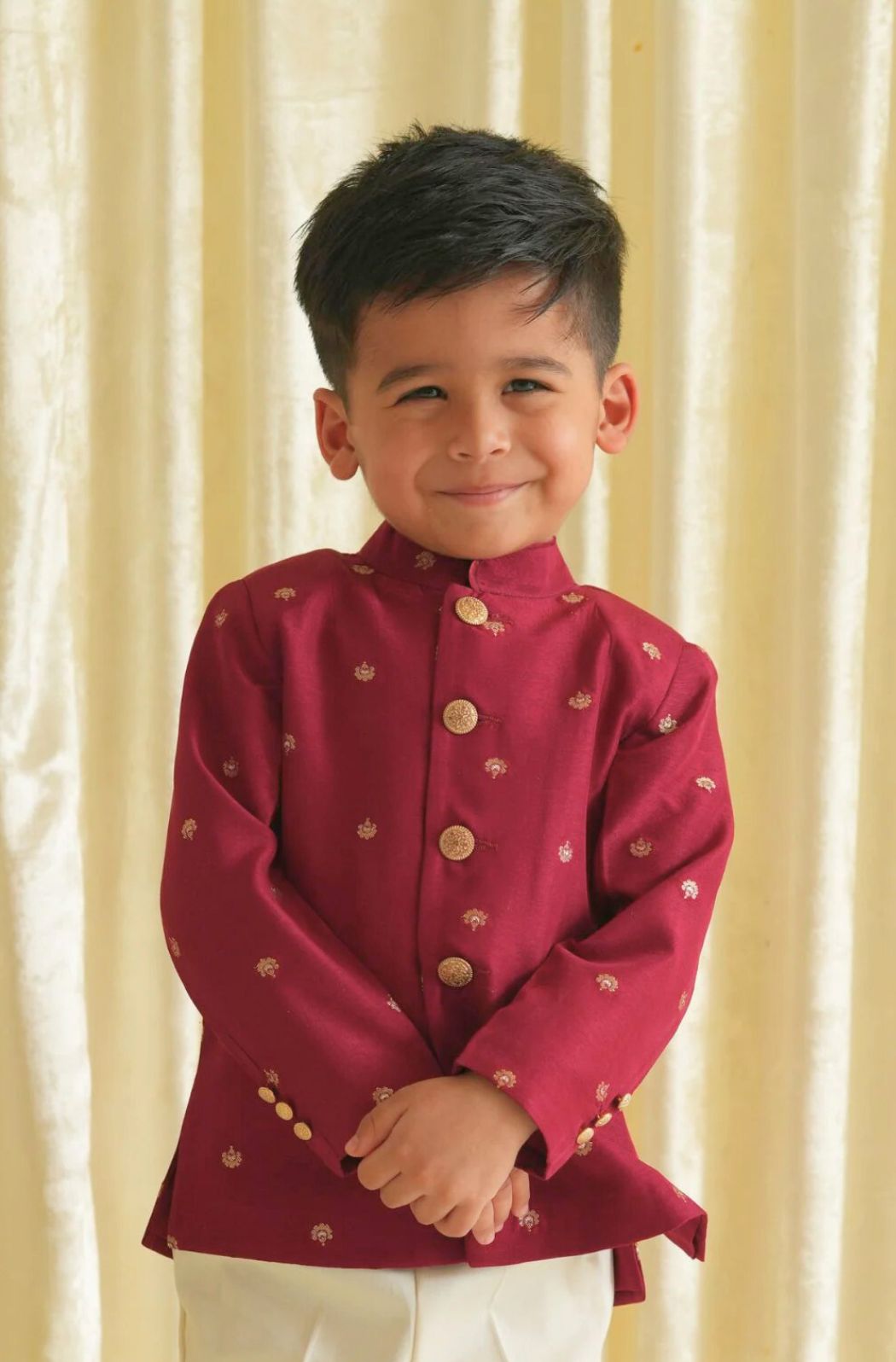 Plum Buta Bandhgala Set - Maroon