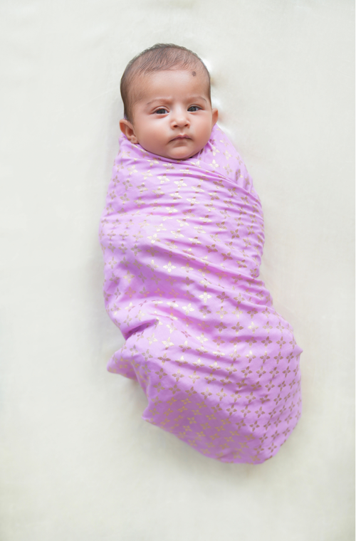 Gold Foil Bloom Swaddle- Purple