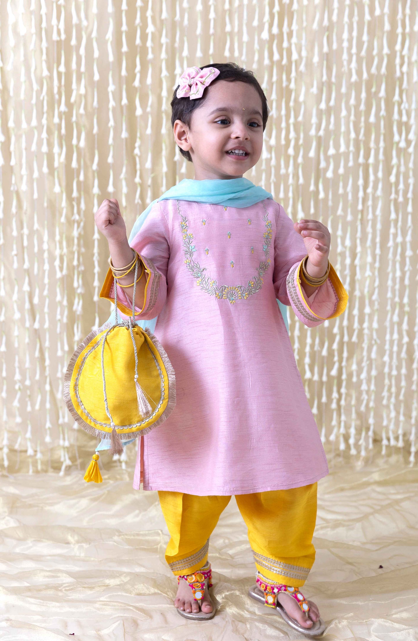 Nargis Silk Suit Set for Girls - Pink