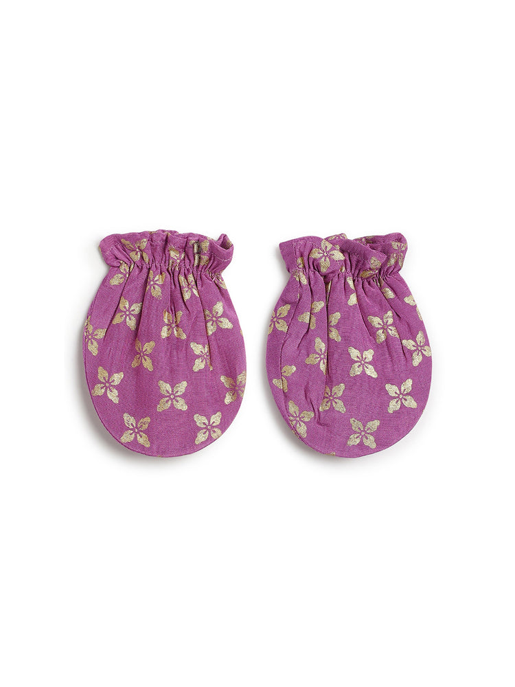 Festive Purple Booties & Mittens Set