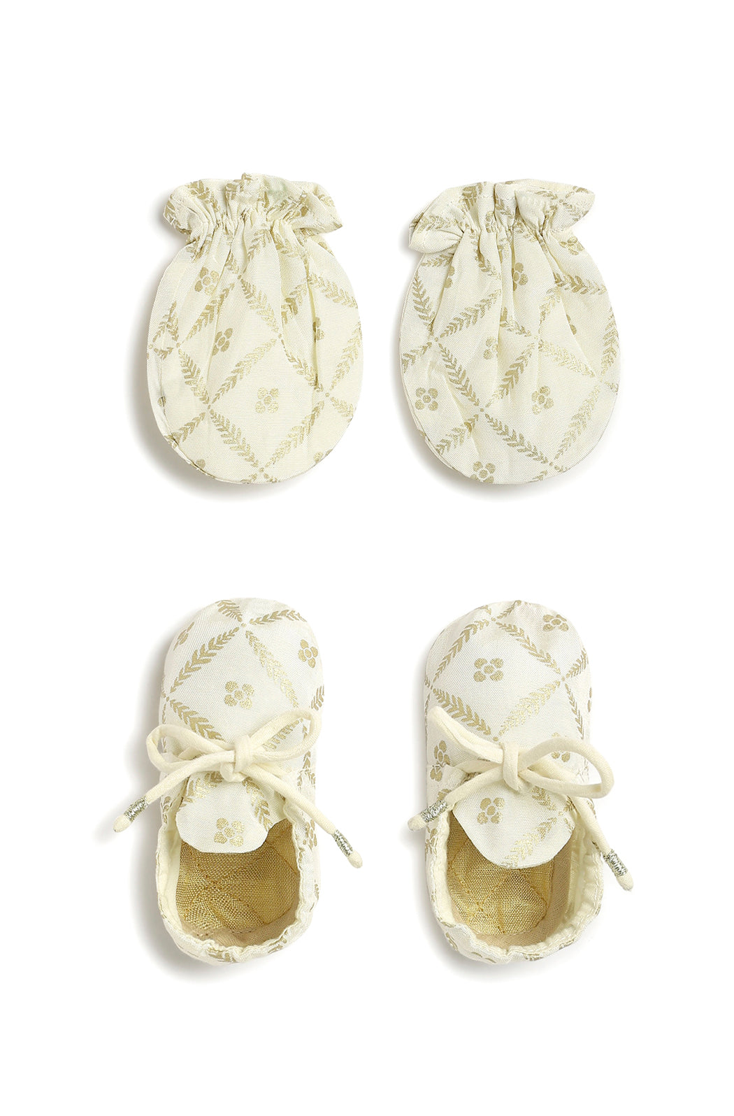 Festive Cream Booties & Mittens Set