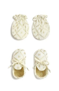 Festive Cream Booties & Mittens Set