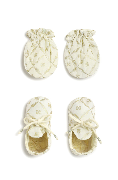 Festive Cream Booties & Mittens Set