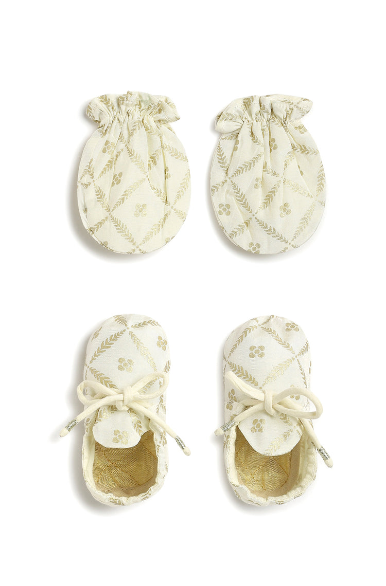 Festive Cream Booties & Mittens Set