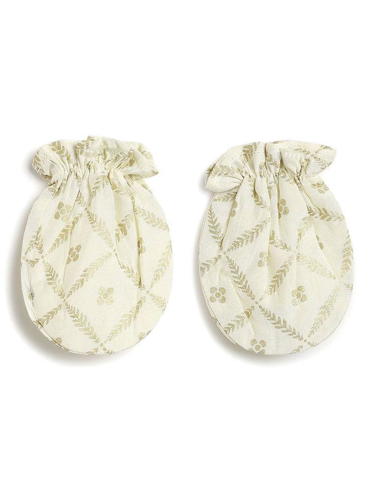 Festive Cream Booties & Mittens Set