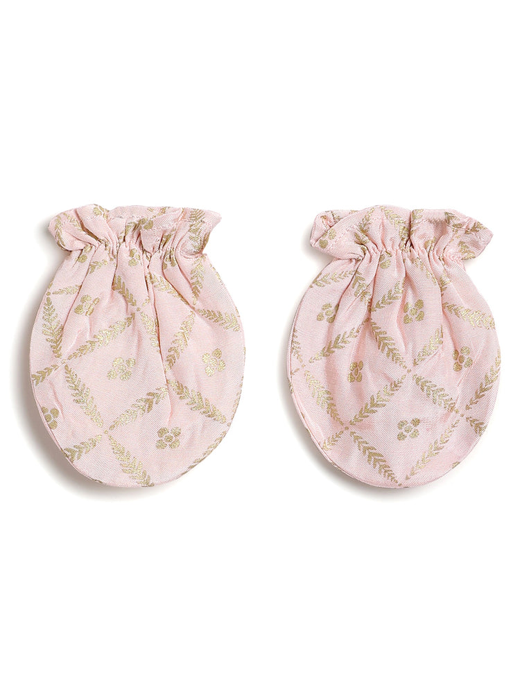 Festive Pink Booties & Mittens Set