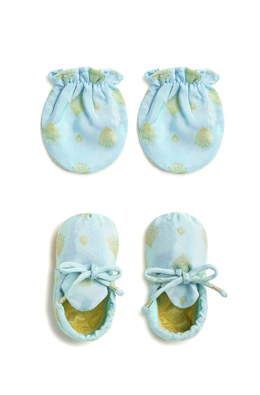 Festive Blue Booties & Mittens Set