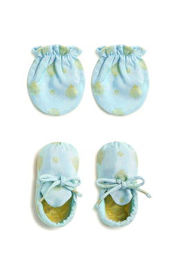 Festive Blue Booties & Mittens Set