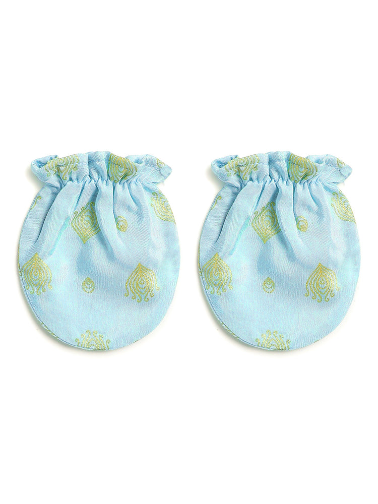 Festive Blue Booties & Mittens Set