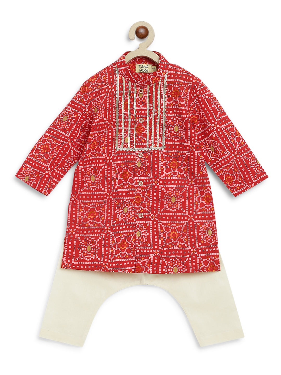 Baby Boy Bandhani Print Cotton Kurta Set - Red