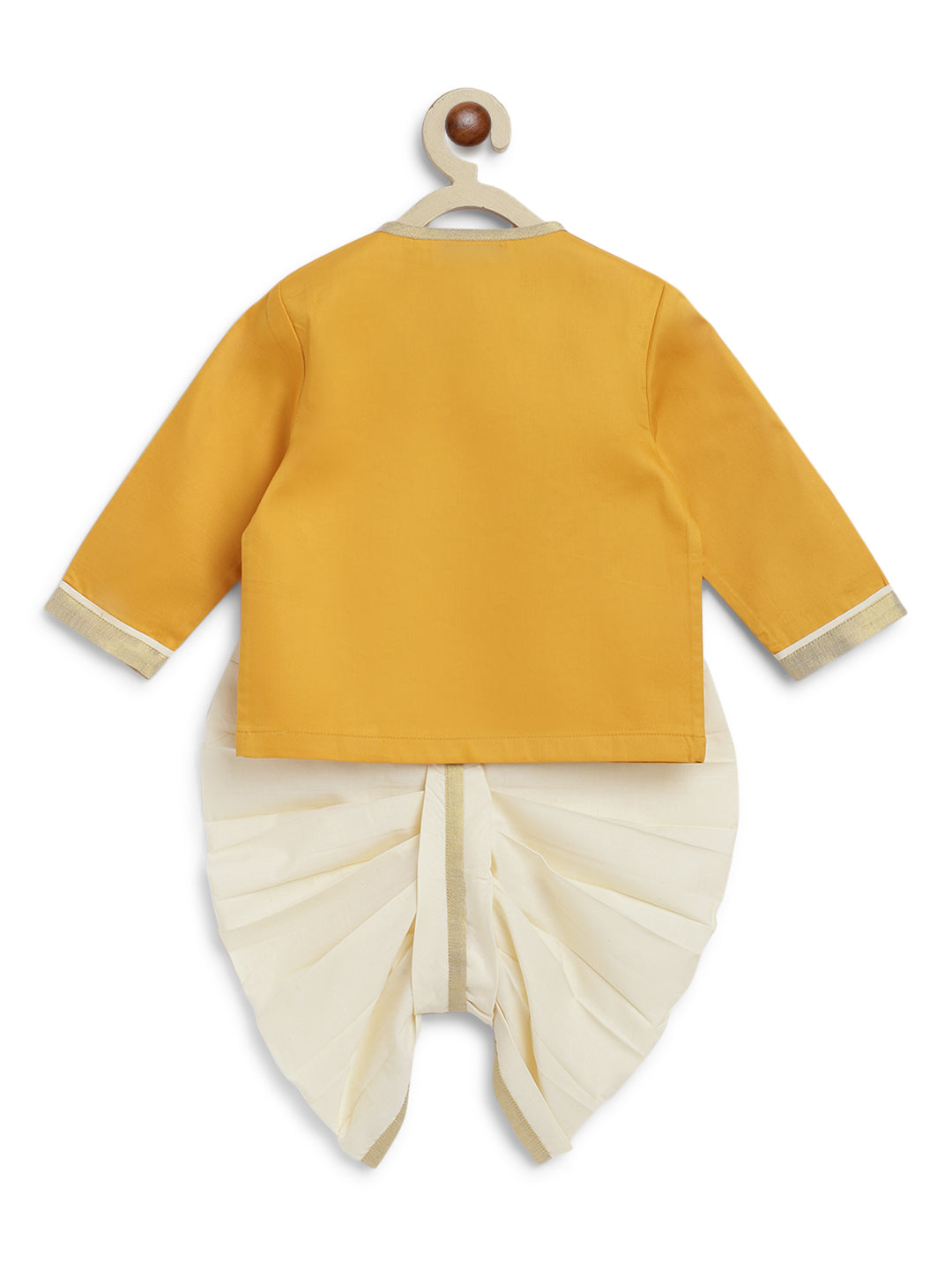 Baby Boy Ganesha Embroidered Cotton Dhoti Kurta Set - Yellow