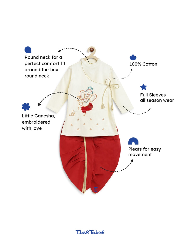 Boy Ganesha Kurta Set - Cream