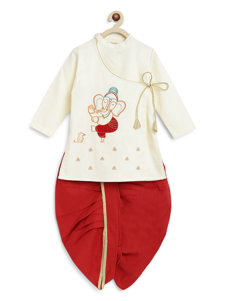 Boy Ganesha Kurta Set - Cream