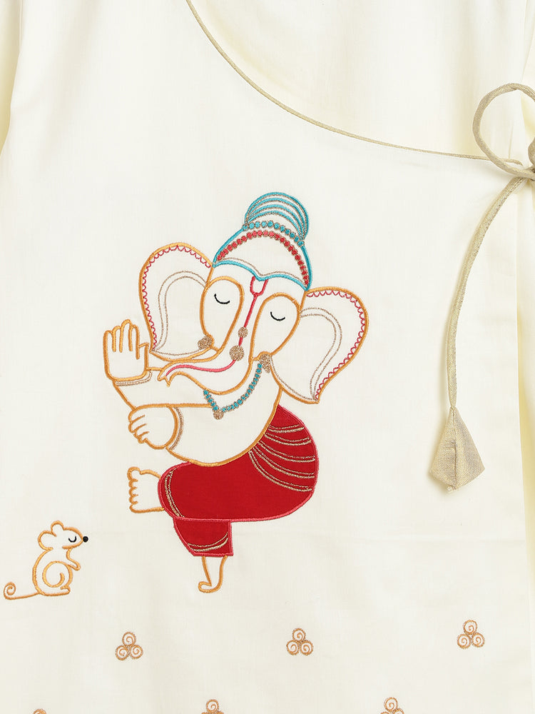 Boy Ganesha Kurta Set - Cream