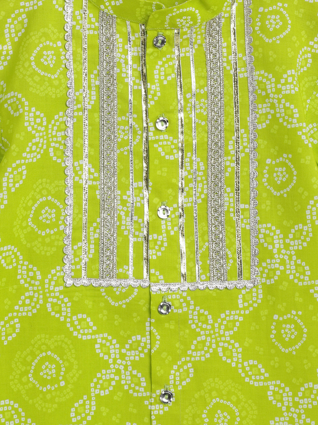 Boy Bandhani Print Cotton Kurta Set - Green