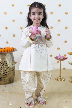 Girl Lakshmi Embroidered Premium Cotton Suit Set - Cream
