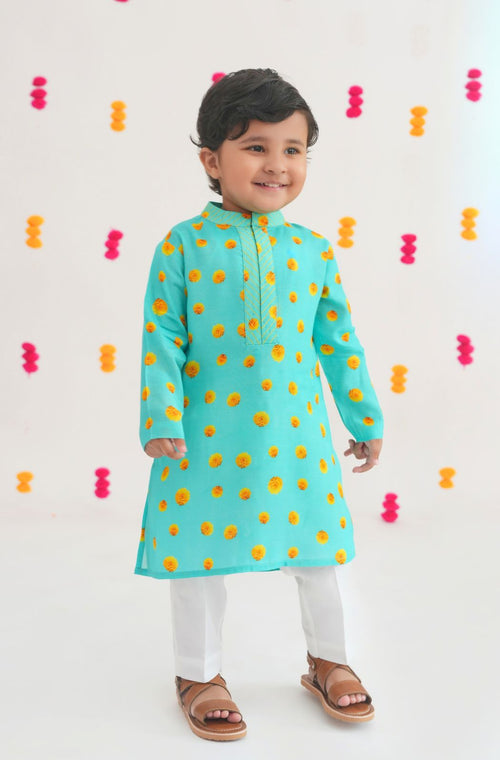 Genda Phool Kurta Set- Blue