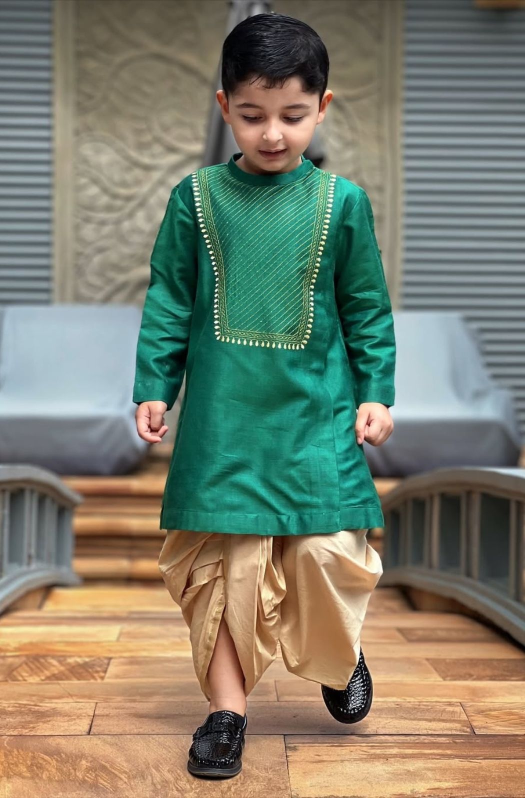 Boys Silk Green Dhoti Set