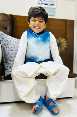 Boys Blue Marble Bundi Kurta Set
