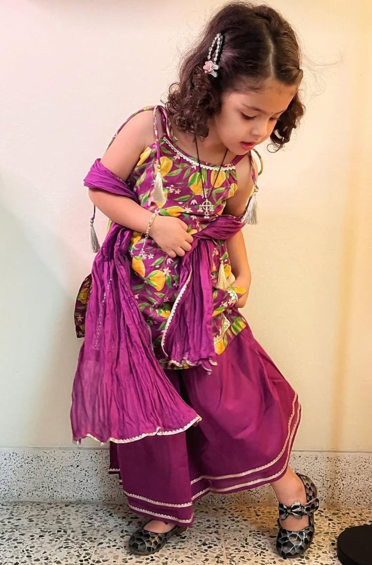 Girls Straight Strappy Sharara Set Printed Mango - Purple