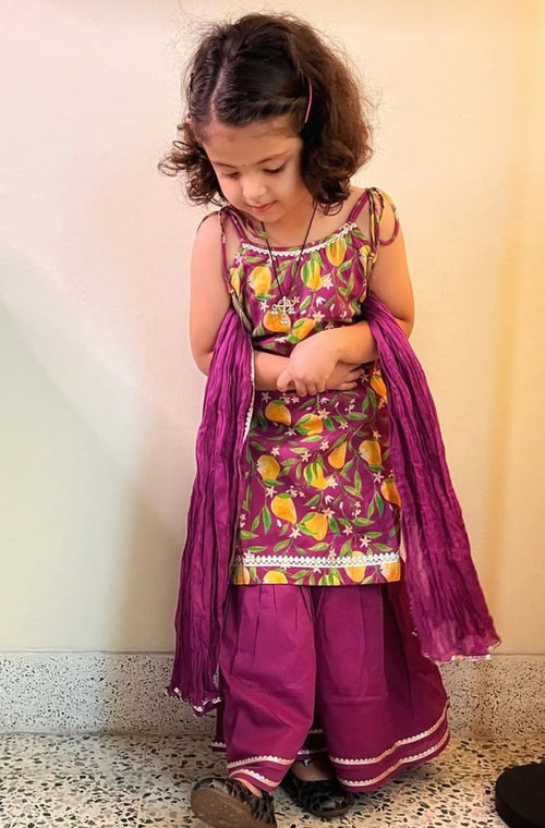 Girls Straight Strappy Sharara Set Printed Mango - Purple