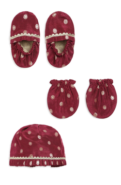 Baby Soft Brocade Booties Mittens And Cap Set
