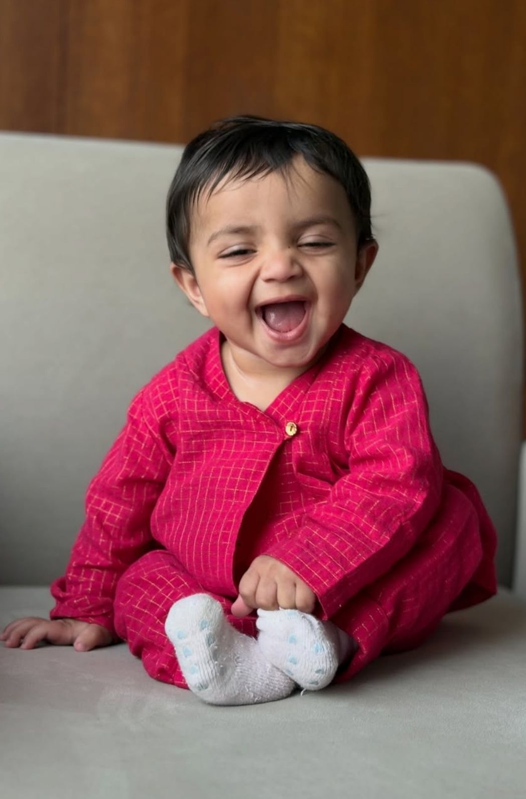 Charming Checks Jhabla Set -Pink