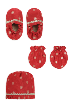 Baby Soft Brocade Booties Mittens And Cap Set