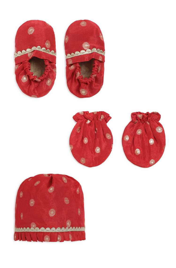Baby Soft Brocade Booties Mittens And Cap Set